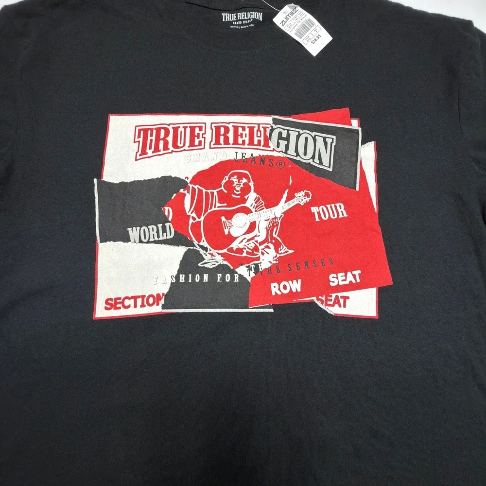 True Religion World Tour Graphic T-Shirt Black Men's Medium NWT Buddha Tee